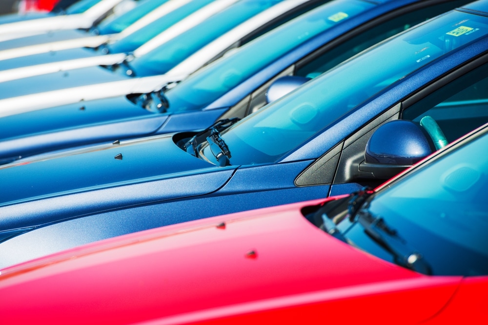 Cars lined up at dealership