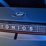 Hyundai IONIQ 5 close up image of rear boot door, brand logo and IONIQ 5 model name