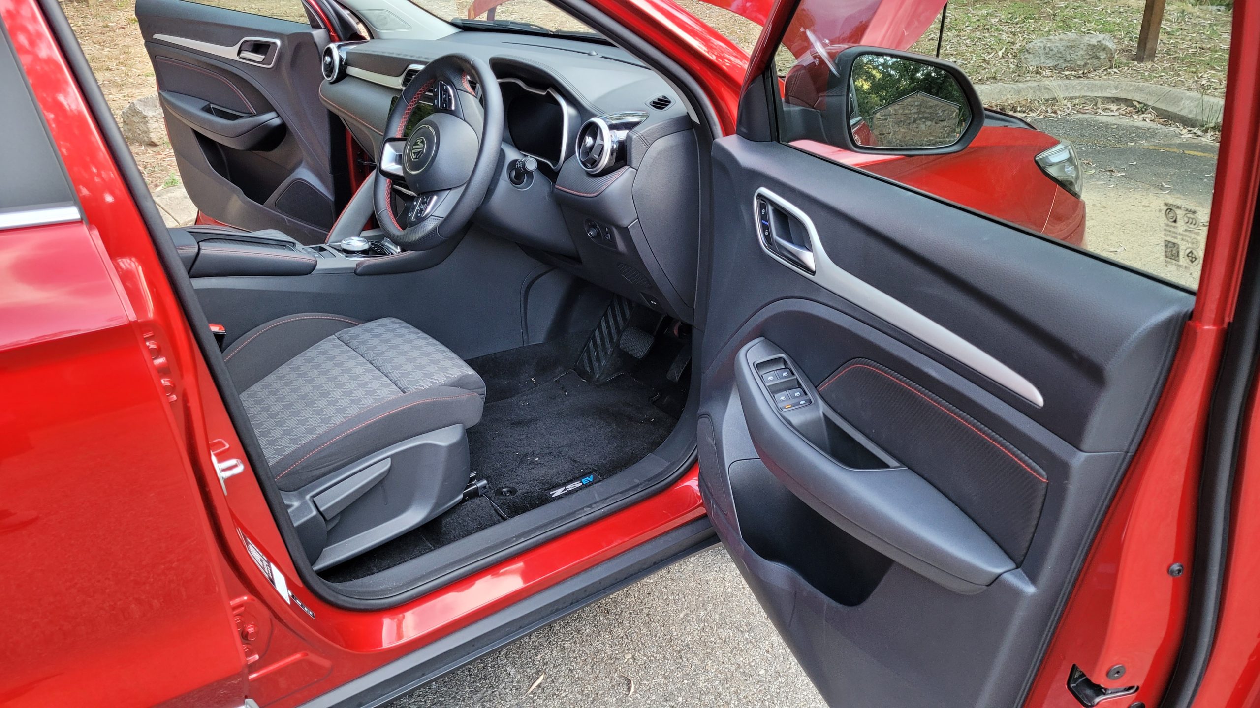MG ZS EV view in open driver side door