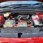 View of motor in open hood of MG ZS EV