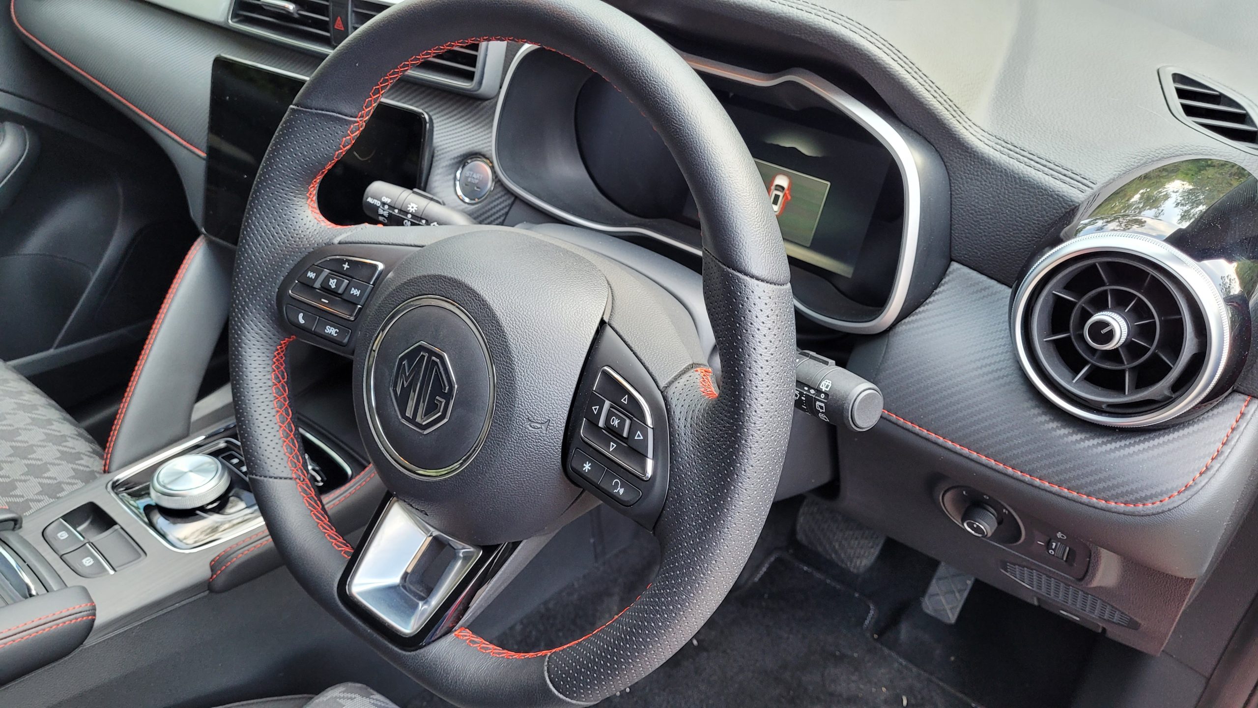 MG ZS EV steering wheel and dash view
