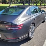 Makalu Matte Gray Genesis G80 electric rear quarter panel view