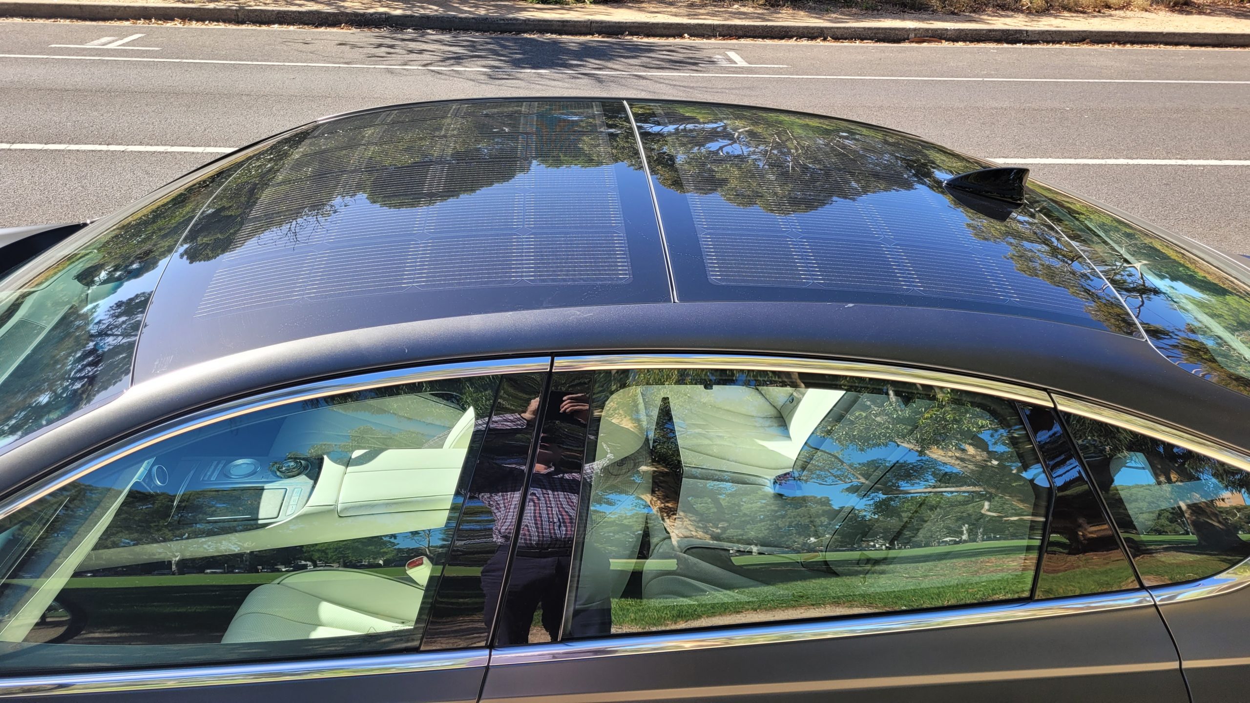 Makalu Matte Gray Genesis G80 electric vehicle solar panel roof
