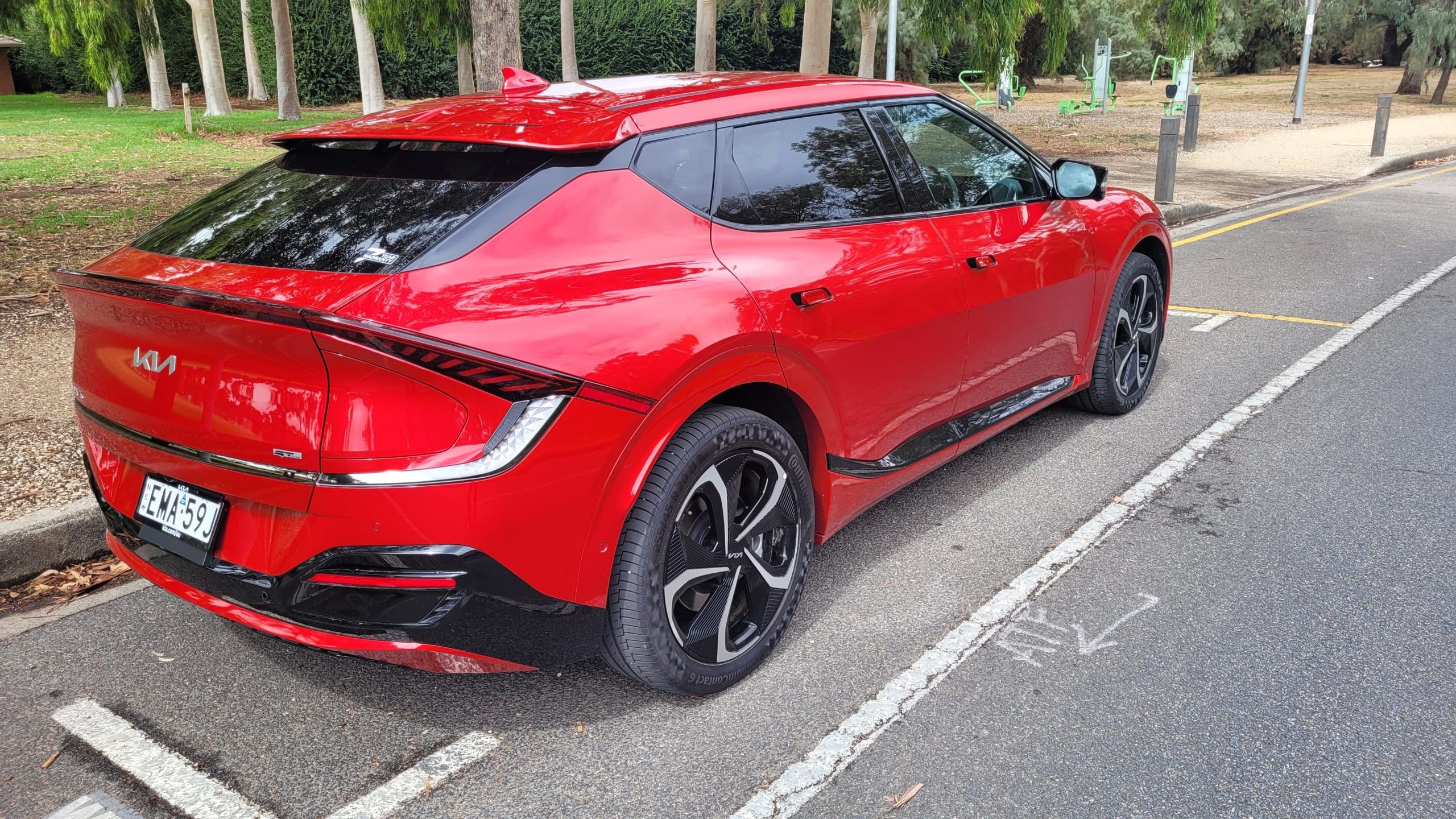 Red Kia EV6 GT-Line exterior rear corner view