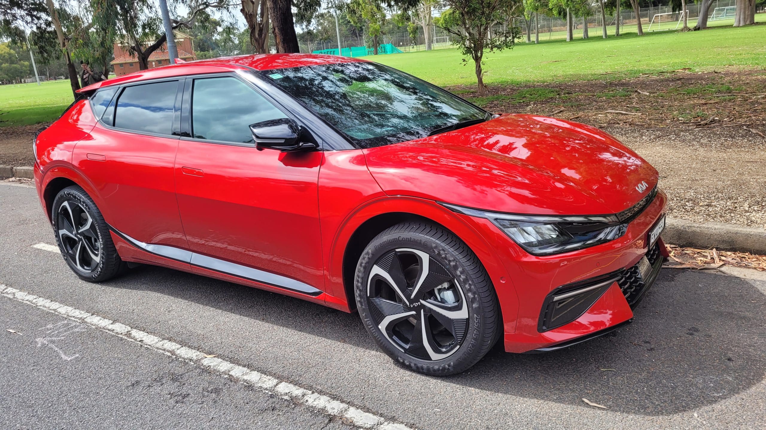 Red Kia EV6 GT-Line exterior side view