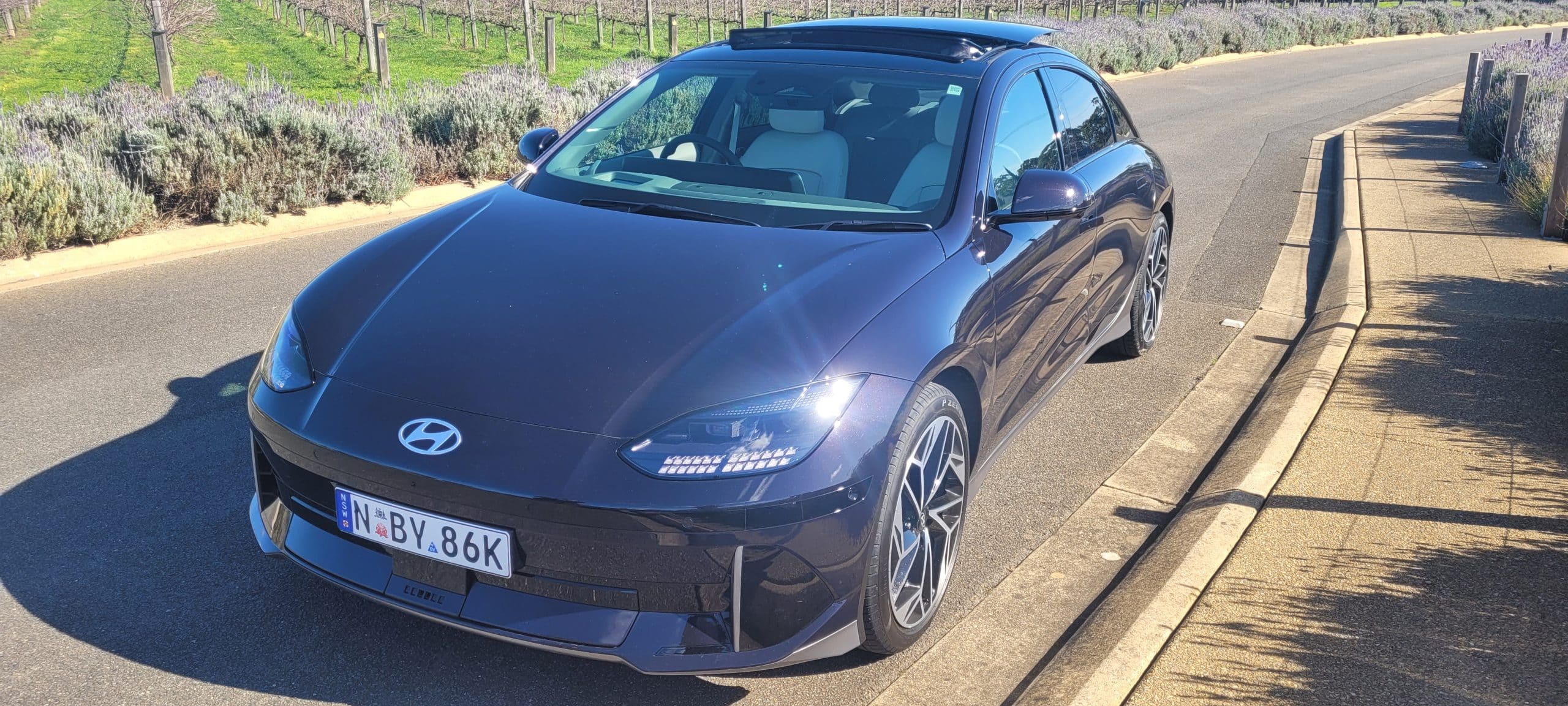 Black Hyundai IONIQ 6 TECHNIQ front angle view