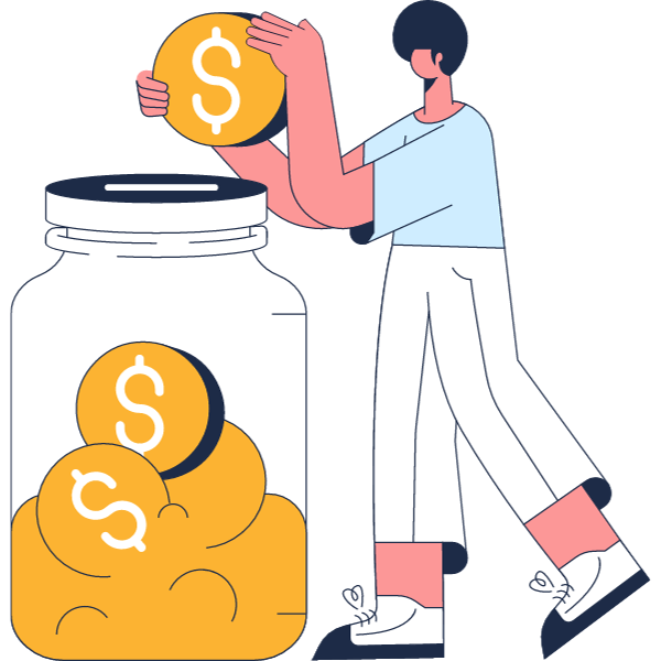 Savings graphic of person saving money in a jar