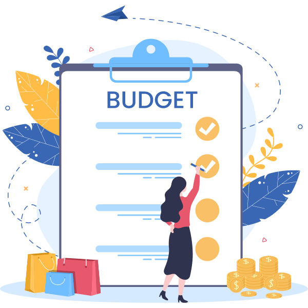 Graphic of woman completing a personal budget