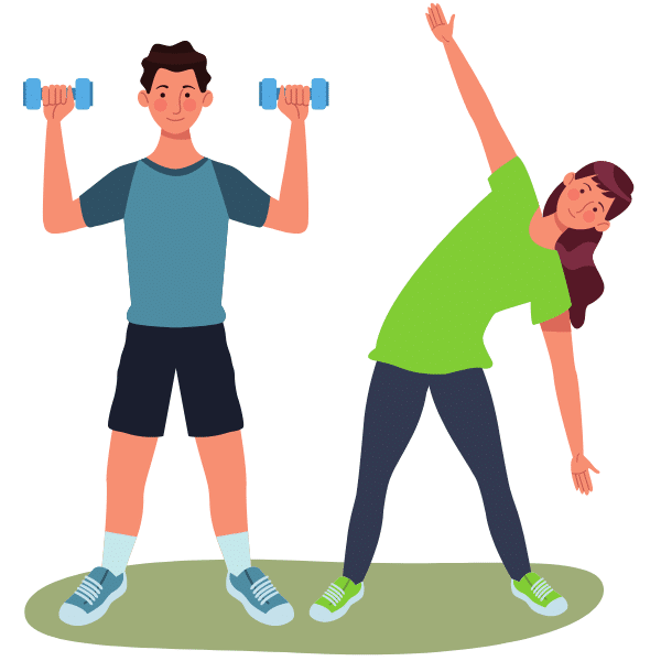 Graphic of man and woman exercising outdoors