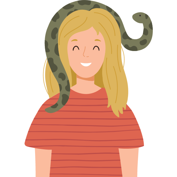 Cartoon of a smiling woman with pet snake